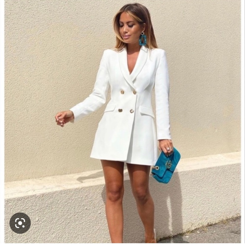 Zara white blazer dress with gold button detail